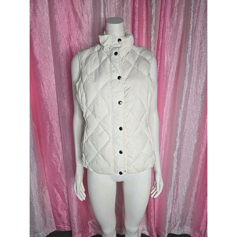 Land's End Ivory Down Filled Funnel Neck Diamond Quilted Light Vest Size Small
